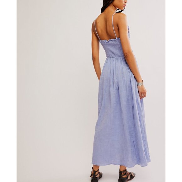 FREE PEOPLE Sweet Nothings Solid Midi Dress / Blue Heron - Picture 3 of 6